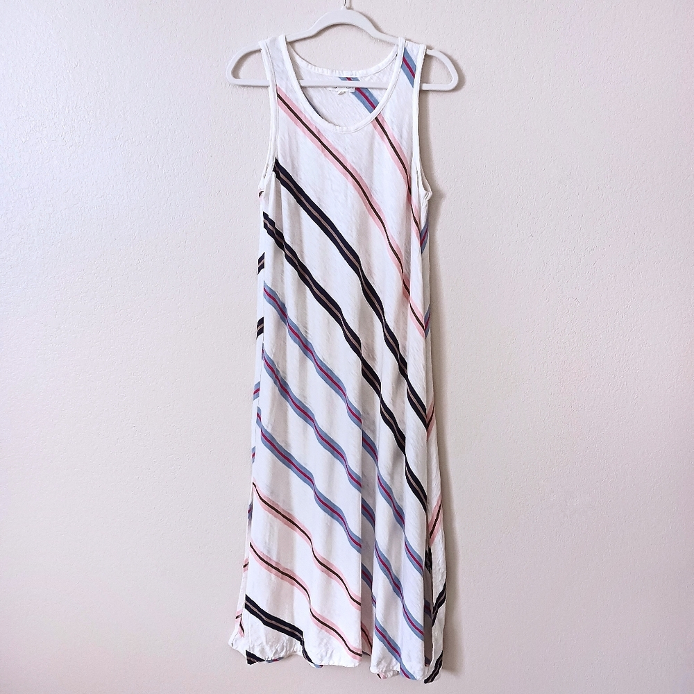 Lou & Grey LOFT Medium Striped Slub Jersey Tank Midi Dress White Colorful